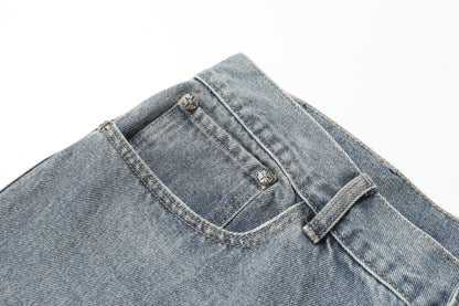 Chrome Hearts White & black Leather Cross Patches Jeans