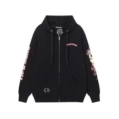 Chrome Hearts Deadly Doll Pink Cross Scroll Zip Up Hoodie 9821