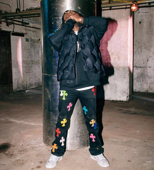 Chrome Hearts Color & Patches Flame Knee Jeans