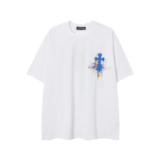 Chrome Hearts Horseshoe Graffiti Cross Colorful T-Shirt 2257