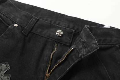 Chrome Hearts Vintage Cross Patchwork Washed Carpenter Denim Shorts 9902