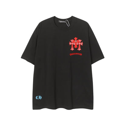 Chrome Hearts Leather Accent Metal Cross/Horseshoe Graphic Tee 2266