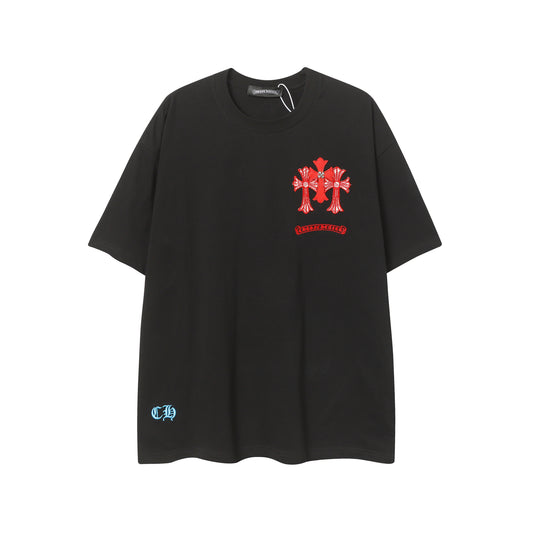 Chrome Hearts Leather Accent Metal Cross/Horseshoe Graphic Tee 2266