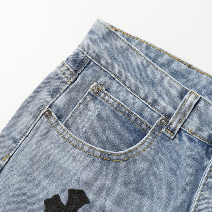 Chrome Hearts White & Black Cross Patch Jeans 9960