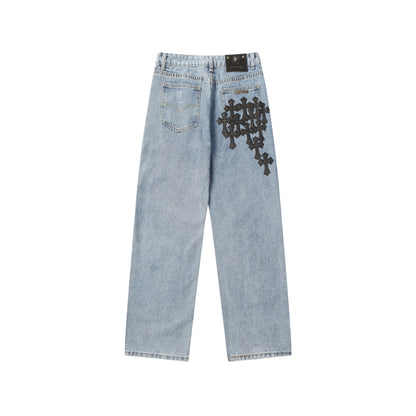 Chrome Hearts Cross Leather Patch Jeans 9961