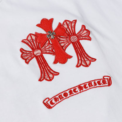 Chrome Hearts Leather Accent Metal Cross/Horseshoe Graphic Tee 2266