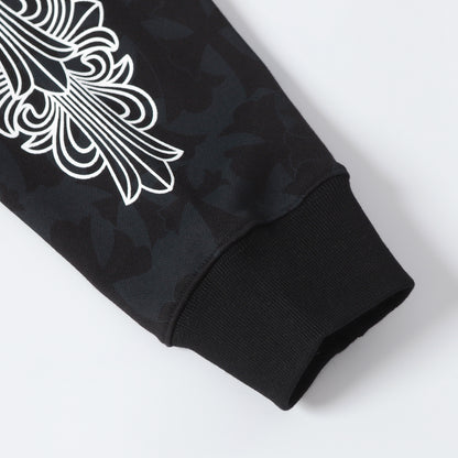 Chrome Hearts Black Tonal Monogram Scroll Horseshoe Logo Zip Up Hoodie 9818