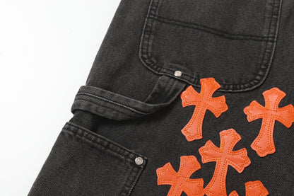 Chrome Hearts Vintage Cross Patchwork Washed Carpenter Denim Shorts 9903