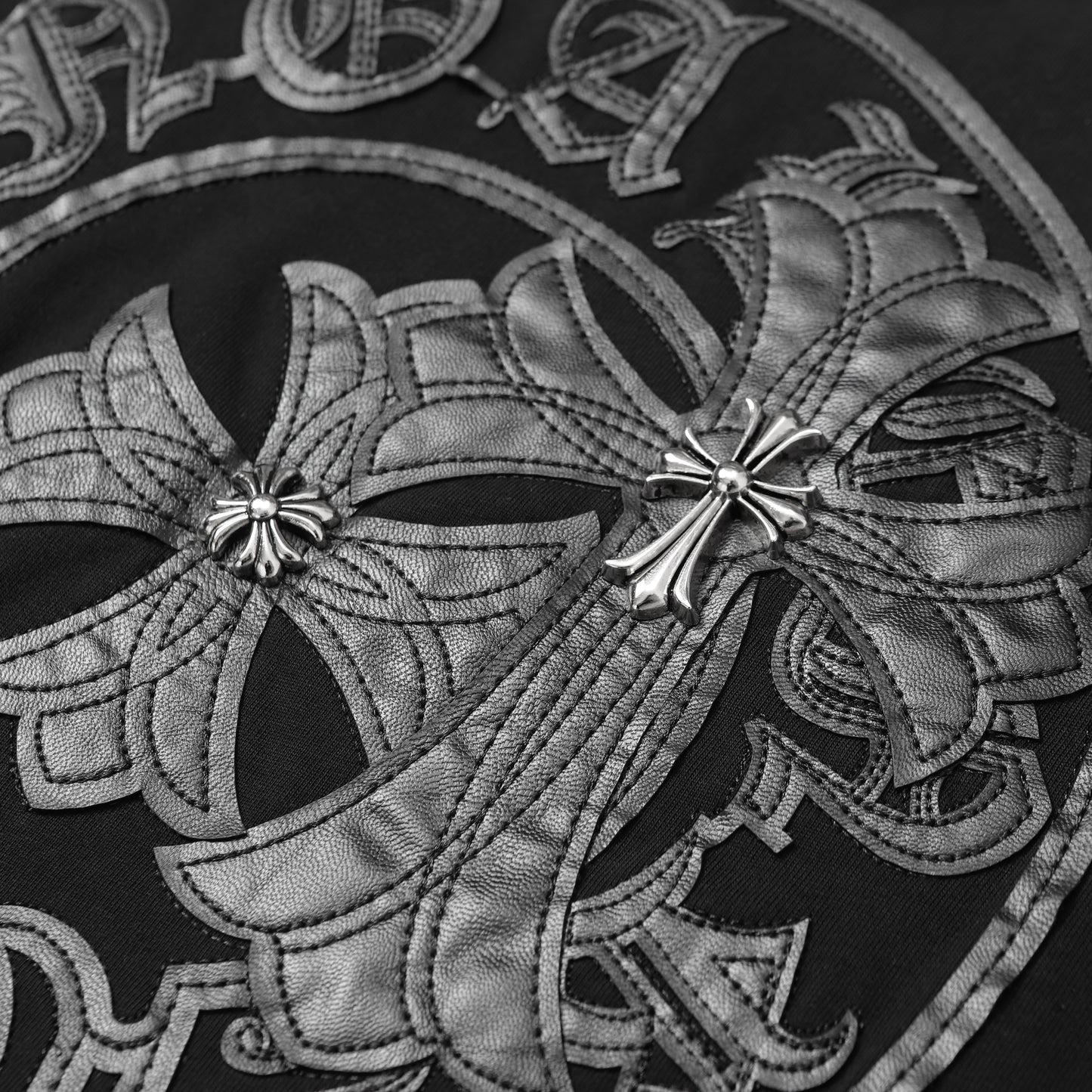 Chrome Hearts Fragmented Heart Cross Leather Tag Embroidered Shirt 2268