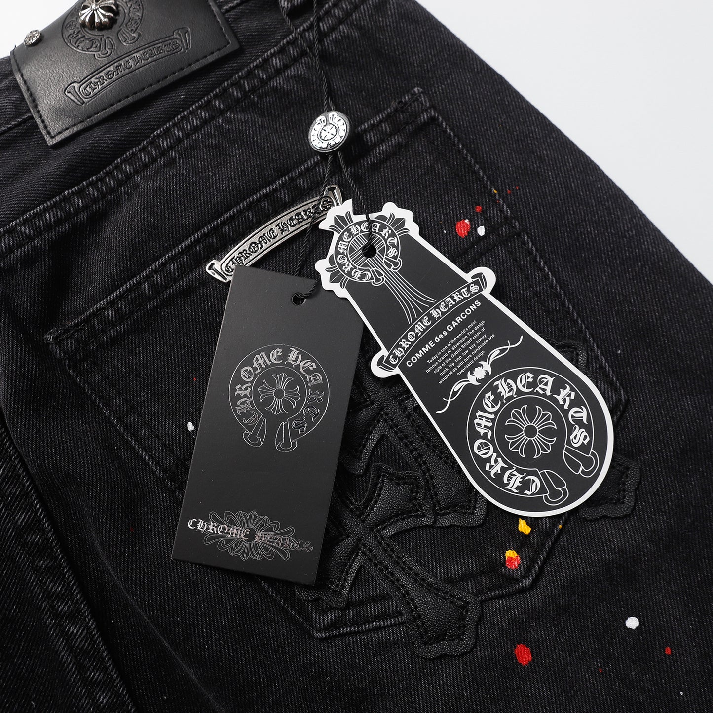 Chrome Hearts Cross Patch Embroidered & Hand-Painted Denim Shorts 9927