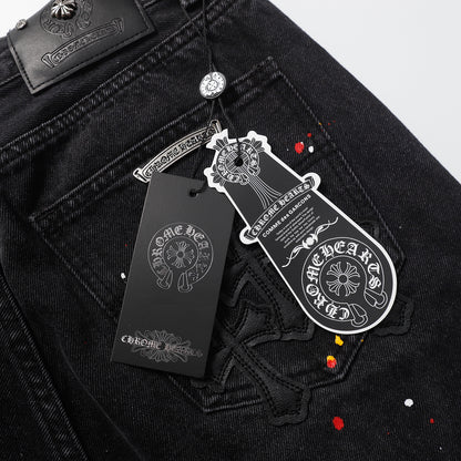 Chrome Hearts Cross Patch Embroidered & Hand-Painted Denim Shorts 9927