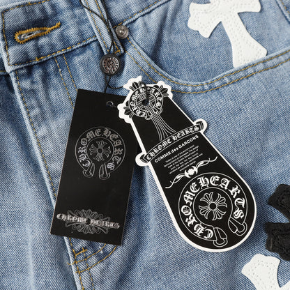 Chrome Hearts White & Black Cross Patch Jeans 9960