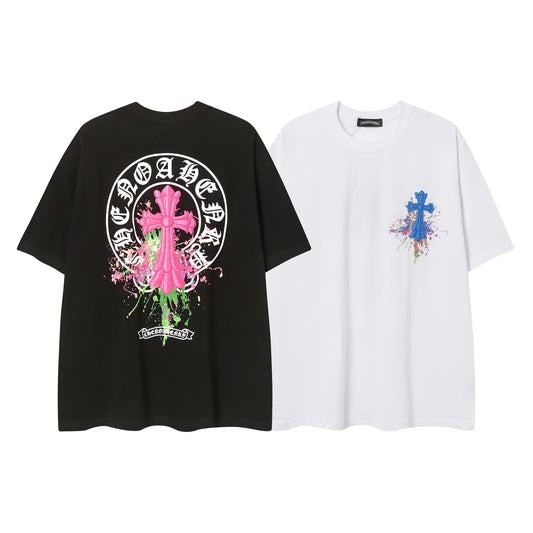 Chrome Hearts Horseshoe Graffiti Cross Colorful T-Shirt 2257