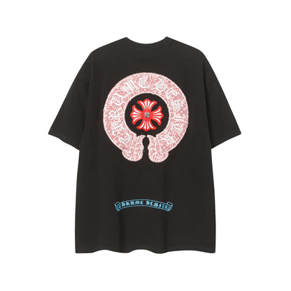 Chrome Hearts Leather Accent Metal Cross/Horseshoe Graphic Tee 2266