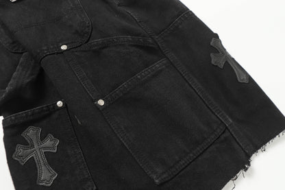 Chrome Hearts Vintage Cross Patchwork Washed Carpenter Denim Shorts 9902