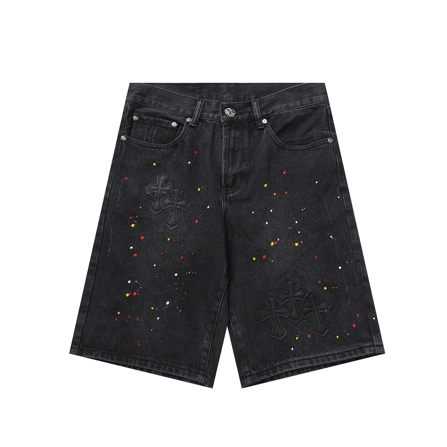 Chrome Hearts Cross Patch Embroidered & Hand-Painted Denim Shorts 9927