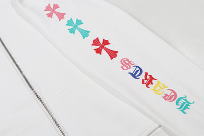 Chrome Hearts Multi-Color Cemetery Cross Logo Zip Up Hoodie 5015