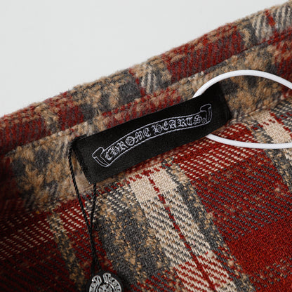Chrome Hearts Embroidered Leather Cross Detail Flannel Shirt