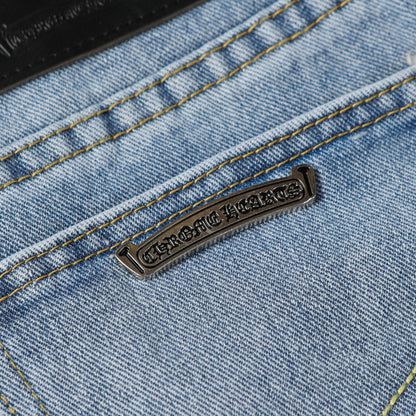 Chrome Hearts White & Black Cross Patch Jeans 9960