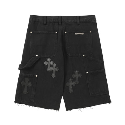 Chrome Hearts Vintage Cross Patchwork Washed Carpenter Denim Shorts 9902