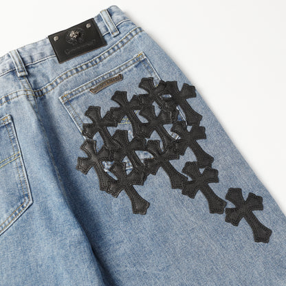 Chrome Hearts Cross Leather Patch Jeans 9961
