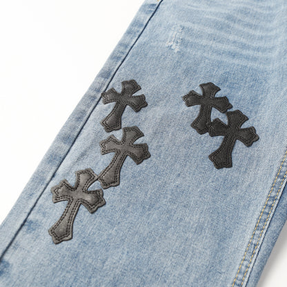 Chrome Hearts Cross Leather Patch Jeans 9961