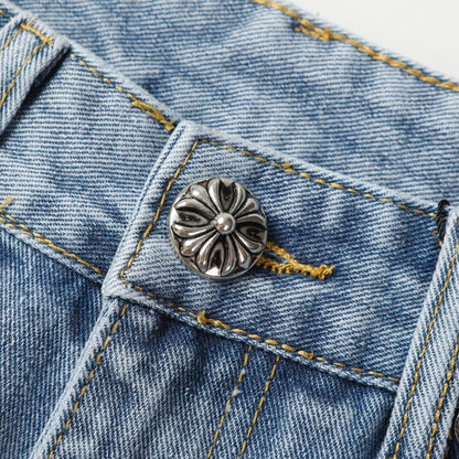 Chrome Hearts White & Black Cross Patch Jeans 9960