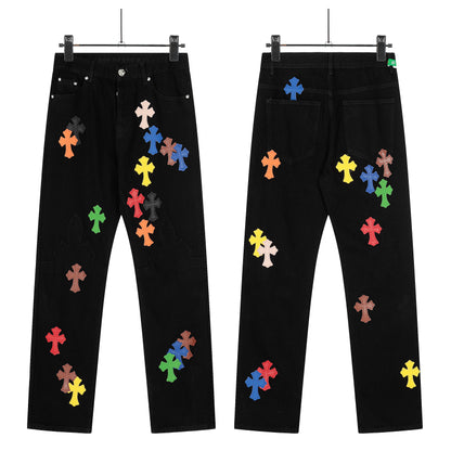 Chrome Hearts Color & Patches Flame Knee Jeans