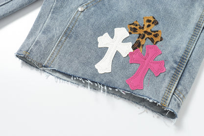 Chrome Hearts Vintage Cross Patchwork Washed Carpenter Denim Shorts 201