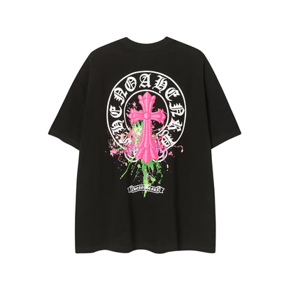 Chrome Hearts Horseshoe Graffiti Cross Colorful T-Shirt 2257