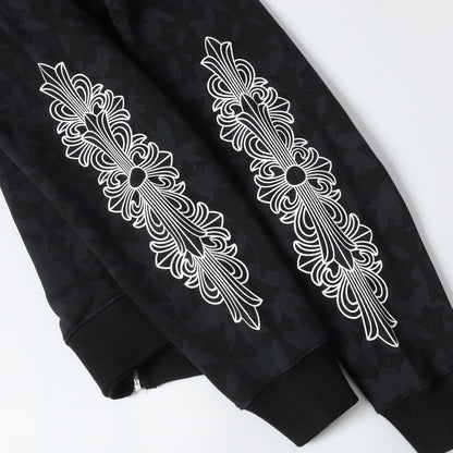 Chrome Hearts Black Tonal Monogram Scroll Horseshoe Logo Zip Up Hoodie 9818