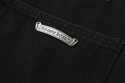 Chrome Hearts White & Blue Leather Cross Patches Jeans