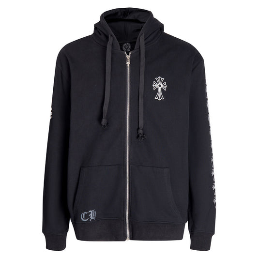 Chrome Hearts Letter Printed Long Cross Flower Arm Zipper Sweatshirt 5007