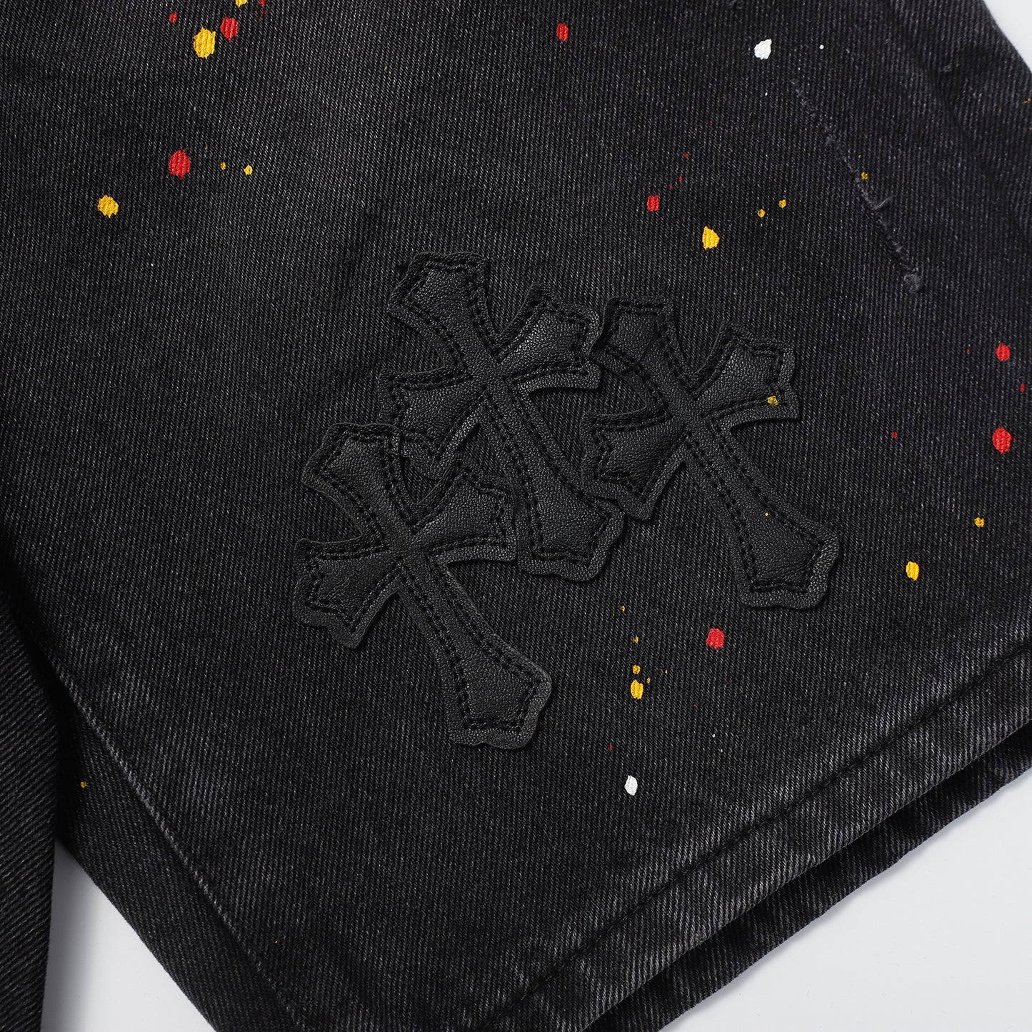 Chrome Hearts Cross Patch Embroidered & Hand-Painted Denim Shorts 9927