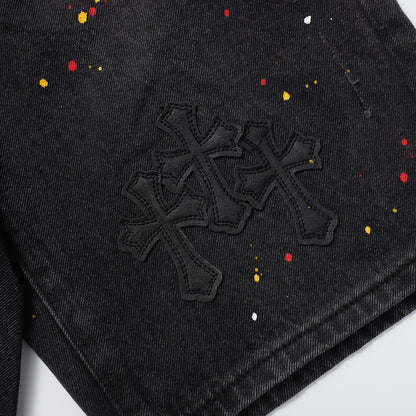 Chrome Hearts Cross Patch Embroidered & Hand-Painted Denim Shorts 9927