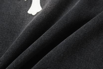 Chrome Hearts White & Black Leather Cross Patches Jeans