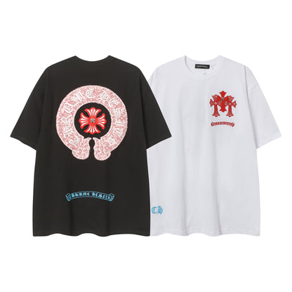 Chrome Hearts Leather Accent Metal Cross/Horseshoe Graphic Tee 2266