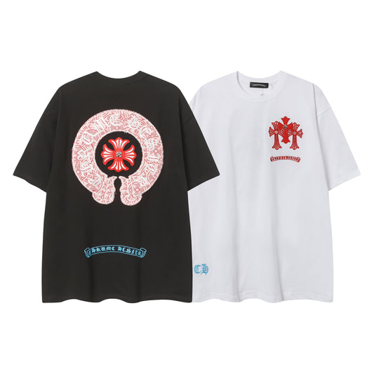 Chrome Hearts Leather Accent Metal Cross/Horseshoe Graphic Tee 2266