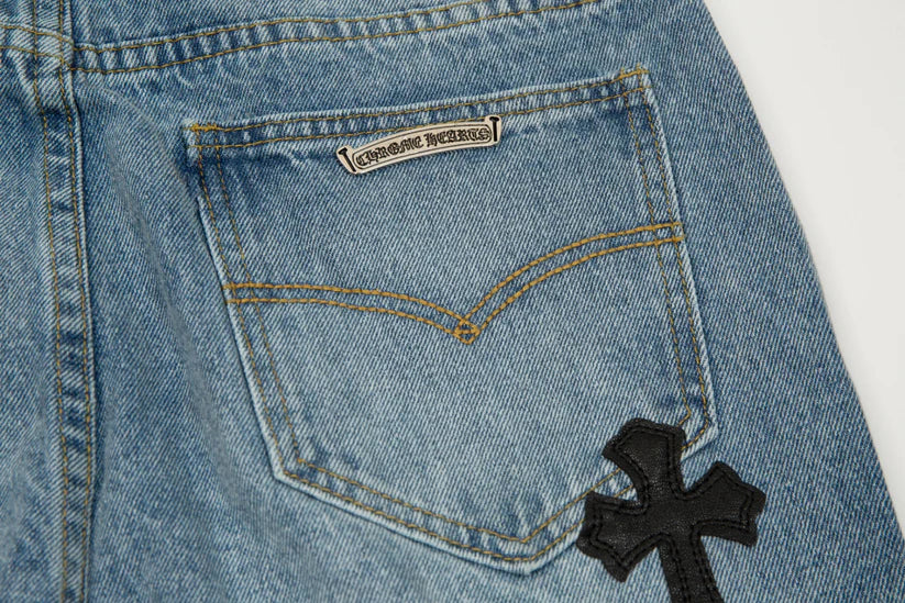 Chrome Hearts Levi's 905 Black Cross Patch Light Blue Jeans